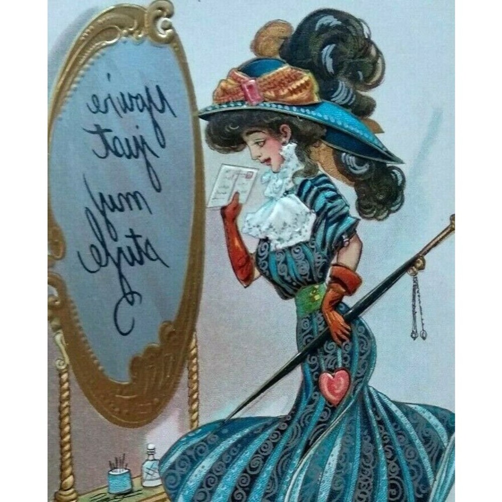 Pretty Witch Postcard Merry Widow Hat Mirror Dwig Series 30 You're Just My Style